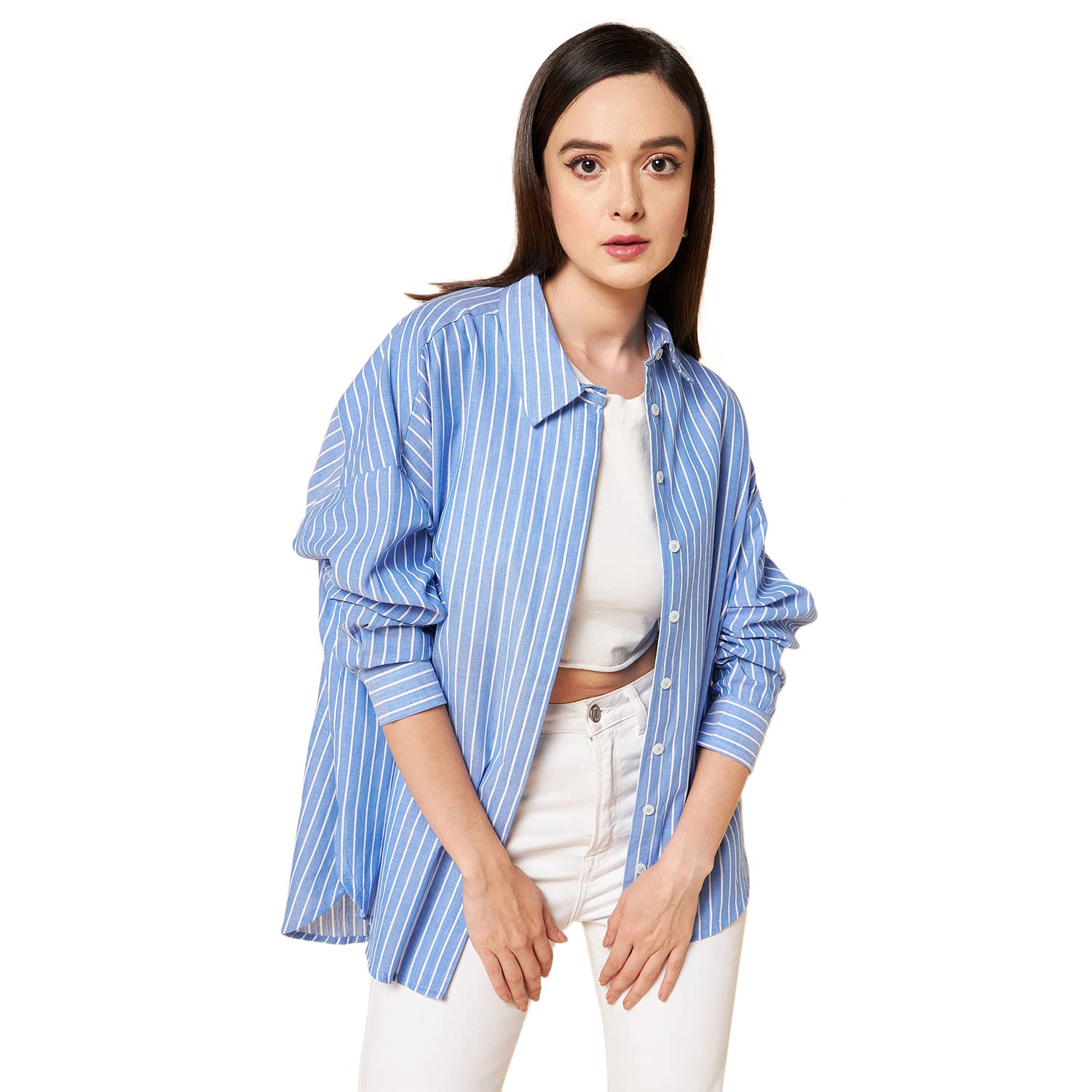 HIGH STAR Women's Oversized Shirts (HSWSHS23010_BL_XXL_Blue