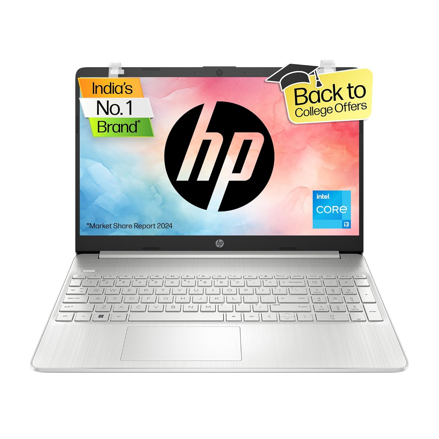 HP Laptop 15s, 12th Gen Intel Core i3-1215U, 15.6-inch (39.6 cm), FHD, 8GB DDR4, 512GB SSD, Intel UHD graphics, 720p HD camera, Thin & Light, Dual speakers (Win 11, Silver, 1.69 kg), fy5011TU