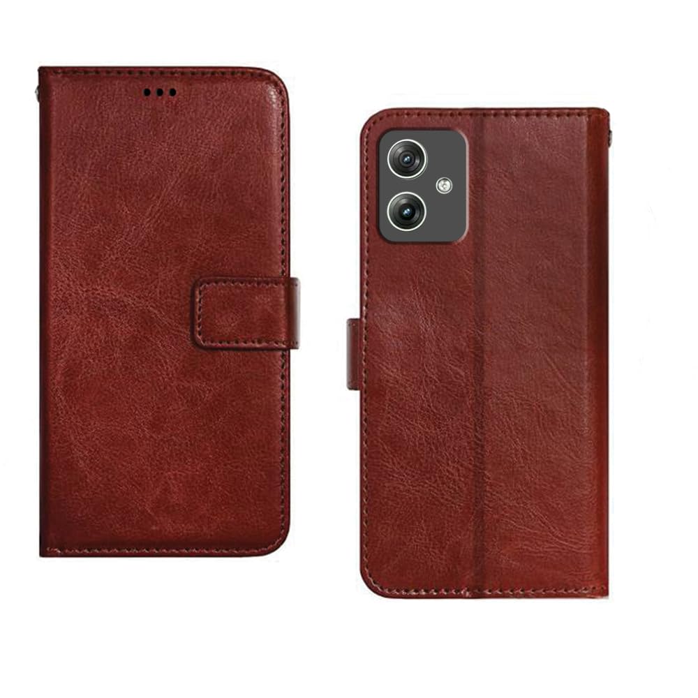 Inktree Motorola Moto G64 5G Flip Cover | Premium Leather Finish Flip Cover | with Card Pockets | Wallet Stand |Complete Protection Flip Cover for Motorola Moto G64 5G - Brown