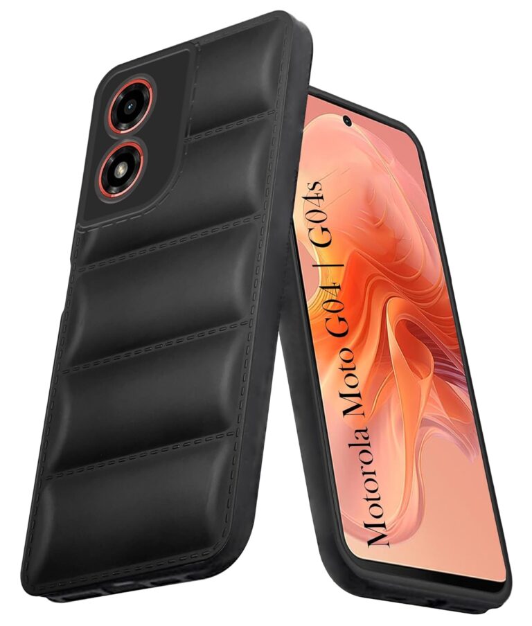 Jkobi Back Cover Case for Motorola Moto G04 | Motorola Moto G04s (Puffer Cushion Wave Design | Camera Protection | Soft Black)