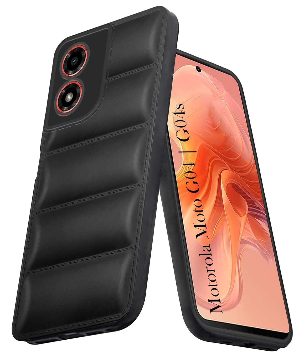 Jkobi Back Cover Case for Motorola Moto G04 | Motorola Moto G04s (Puffer Cushion Wave Design | Camera Protection | Soft Black)