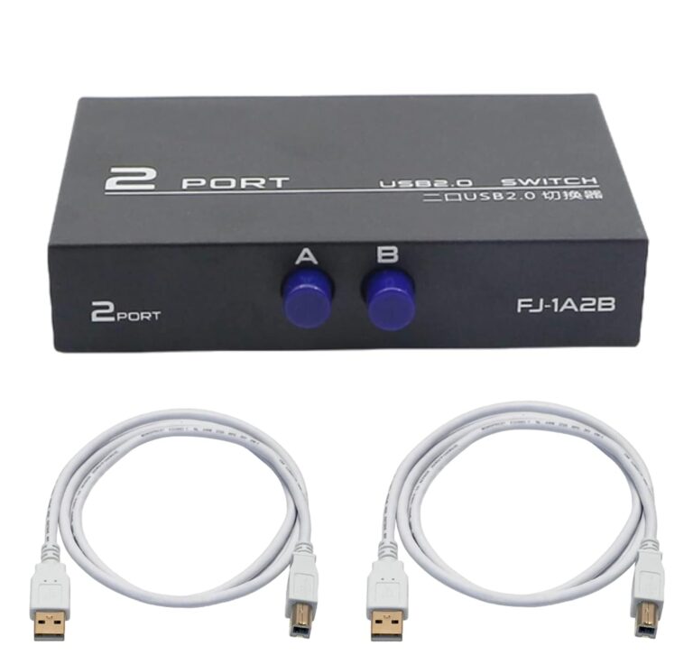MVTECH 2 Port USB 2.0 Sharing Manual Switch Box Hub 2 PCS Share 1 USB 2.0 with 1.2mtr Printer Cable Selector Switch for PC Sharing Switch Box Computer Scanner-Black