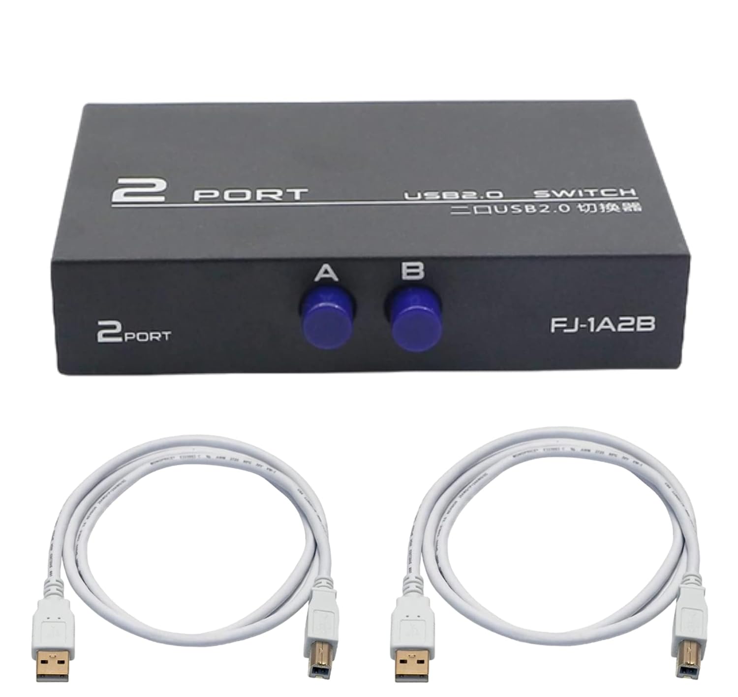 MVTECH 2 Port USB 2.0 Sharing Manual Switch Box Hub 2 PCS Share 1 USB 2.0 with 1.2mtr Printer Cable Selector Switch for PC Sharing Switch Box Computer Scanner-Black