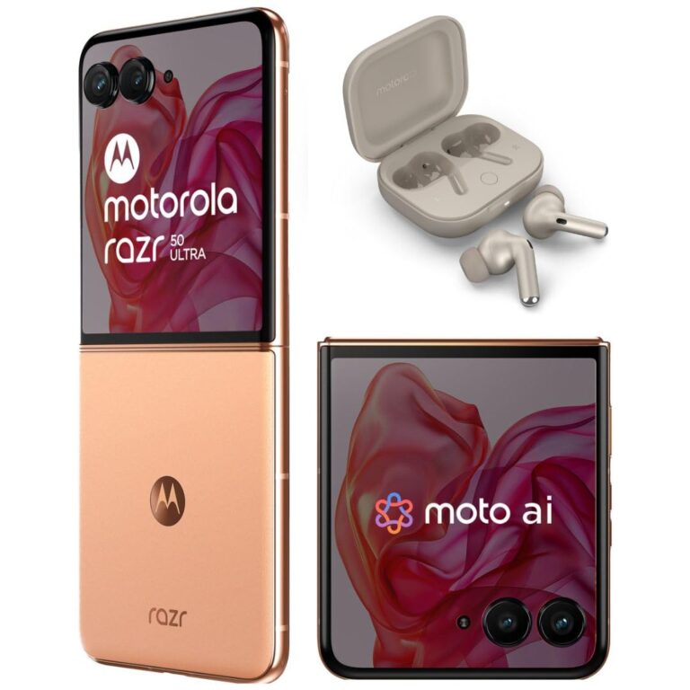 Motorola razr 50 ultra (Peach Fuzz, 12GB RAM, 512GB Storage) | with moto buds+ | moto ai | 4.0" external AMOLED display | Snapdragon 8s Gen 3 | 6.9" AMOLED 165Hz display | 32MP selfie camera