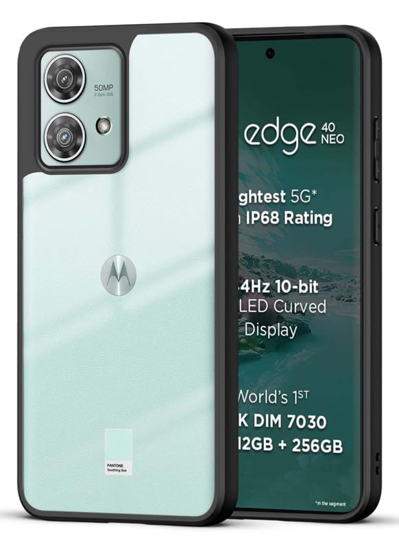 Mr. Case Back Cover Compatible with Motorola Moto Edge 40 Neo 5G | 360 Degree Protection | ShockProof Transparent Hard Back Shockproof Bumper - PC & TPU, Black Bumper