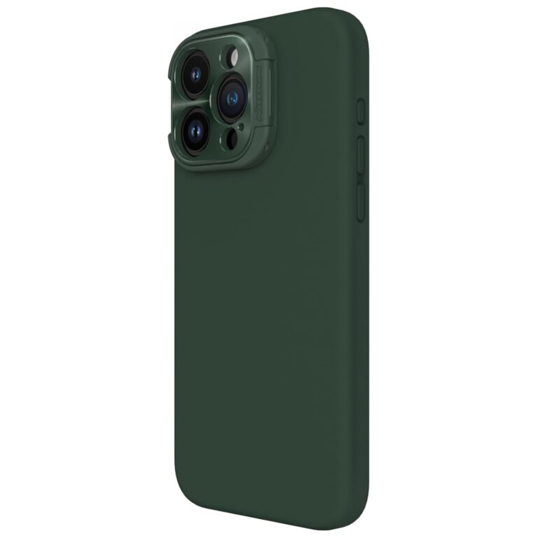 Nillkin Case for Apple iPhone 15 Pro Max (6.7" Inch) Lens Wing Magnetic for Mag Safe Metal Camera Lens Protect Hidden Stand Liquid Silicon & Fibre Green