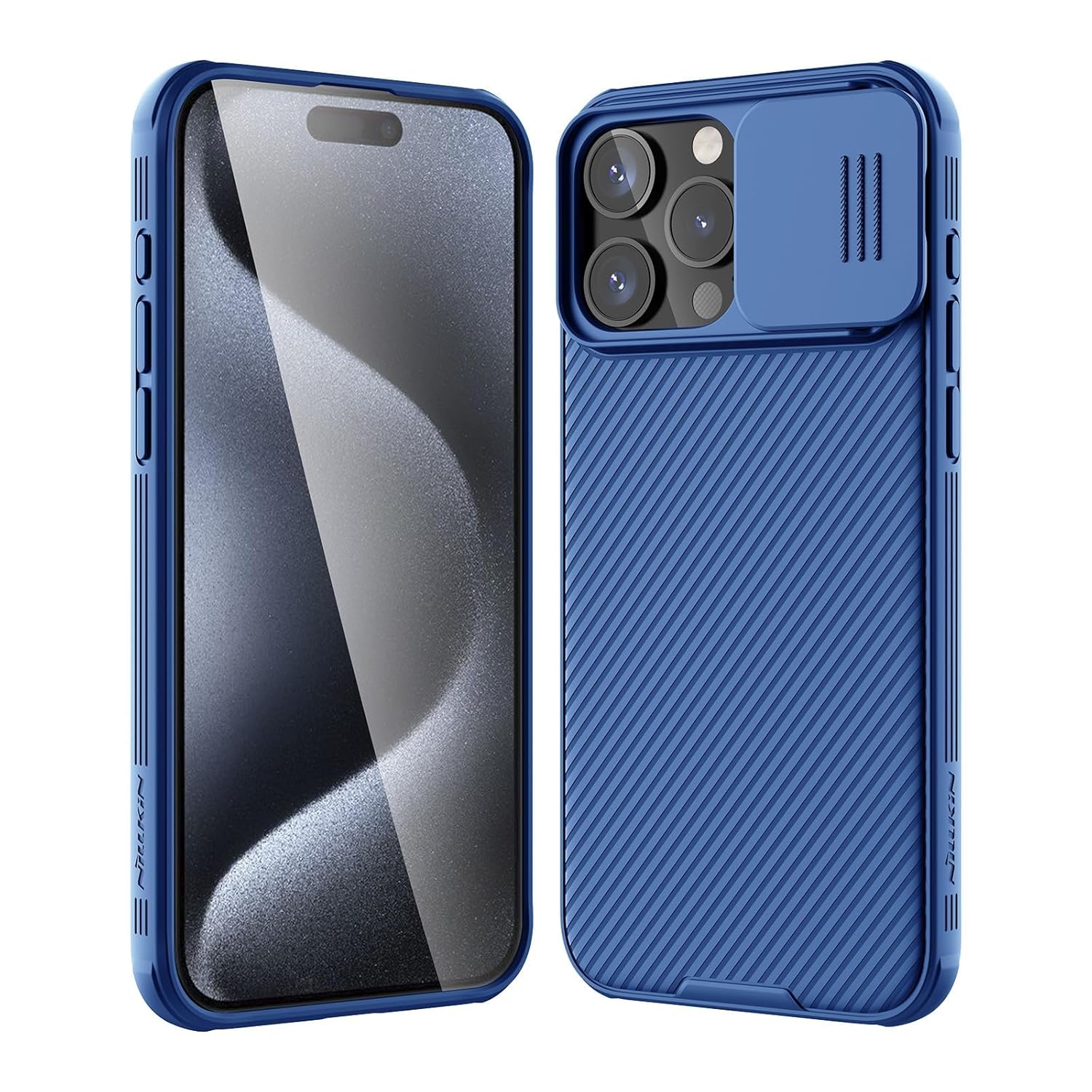 Nillkin for iPhone 15 Pro Case with Sliding Camera Cover, Slim Shockproof Protective Phone Case, [Upgraded Lens Protection], [Hard PC+TPU Bumper], [Anti-Fingerprint], 6.1" 2023, Blue