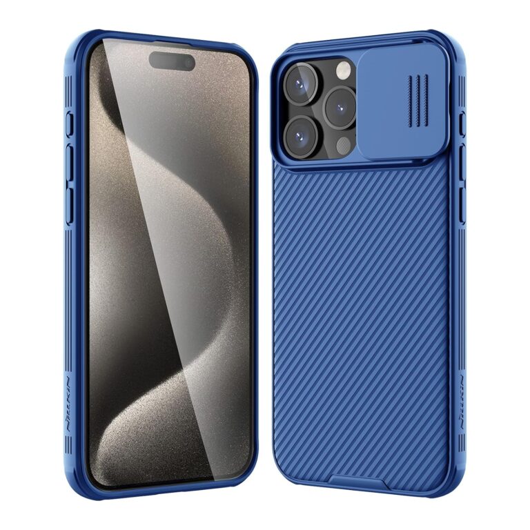 Nillkin for iPhone 15 Pro Max Case with Sliding Camera Cover, Slim Shockproof Protective Phone Case, [Upgraded Lens Protection], [Hard PC+TPU Bumper], [Anti-Fingerprint], 6.7" 2023, Blue