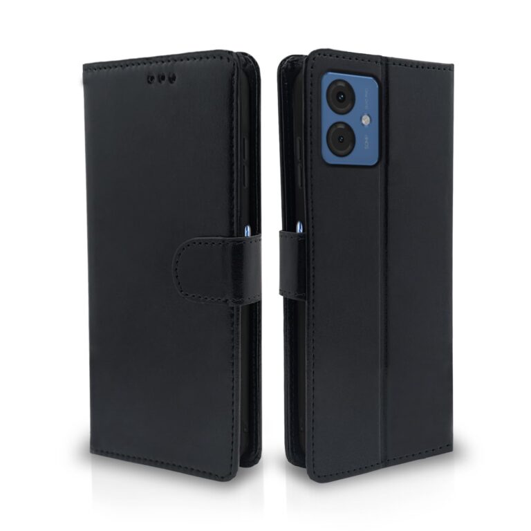 Pikkme Moto G54 5G / G64 5G Flip Cover Leather Finish | Wallet Stand and Shock Proof | Inside TPU with Card Pockets | Complete Protection Flip Case (Black)