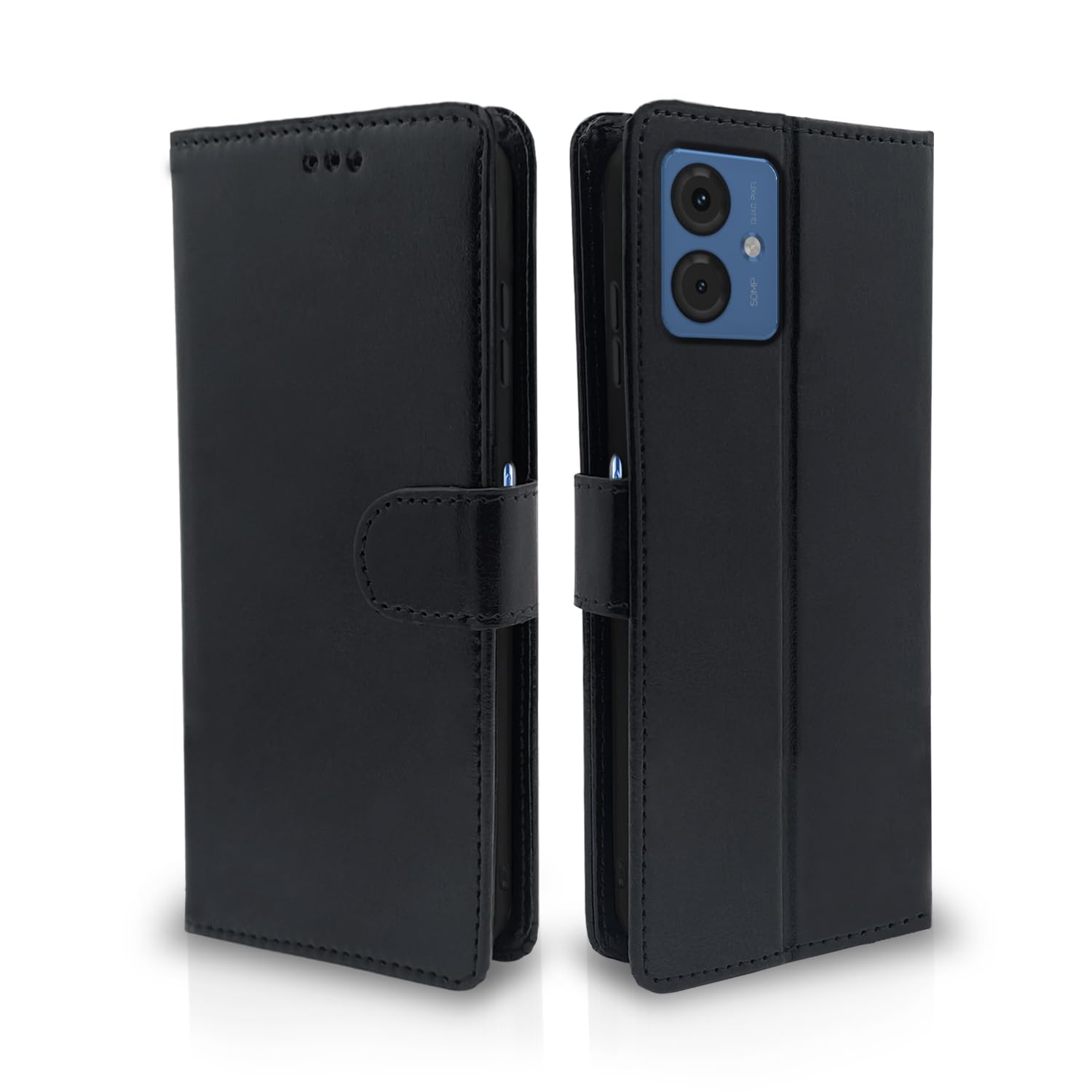 Pikkme Moto G54 5G / G64 5G Flip Cover Leather Finish | Wallet Stand and Shock Proof | Inside TPU with Card Pockets | Complete Protection Flip Case (Black)
