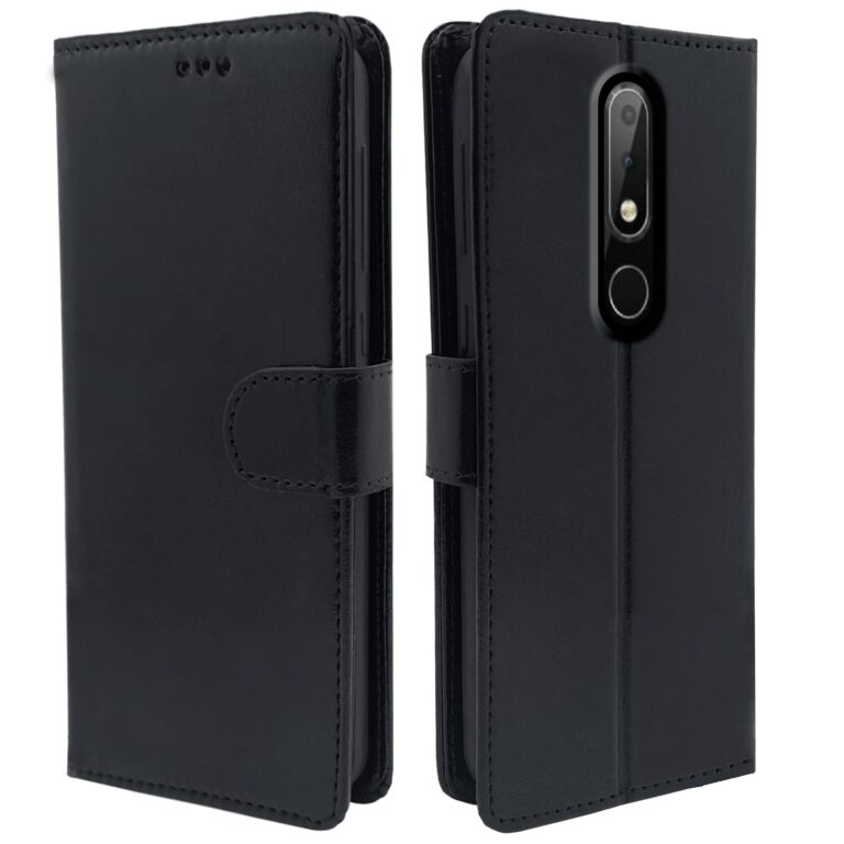Pikkme Nokia 6.1 Plus Flip Case | Vintage Leather Finish | Inside TPU with Card Pockets | Wallet Stand | Magnetic Closing | Flip Cover for Nokia 6.1 Plus (Black)