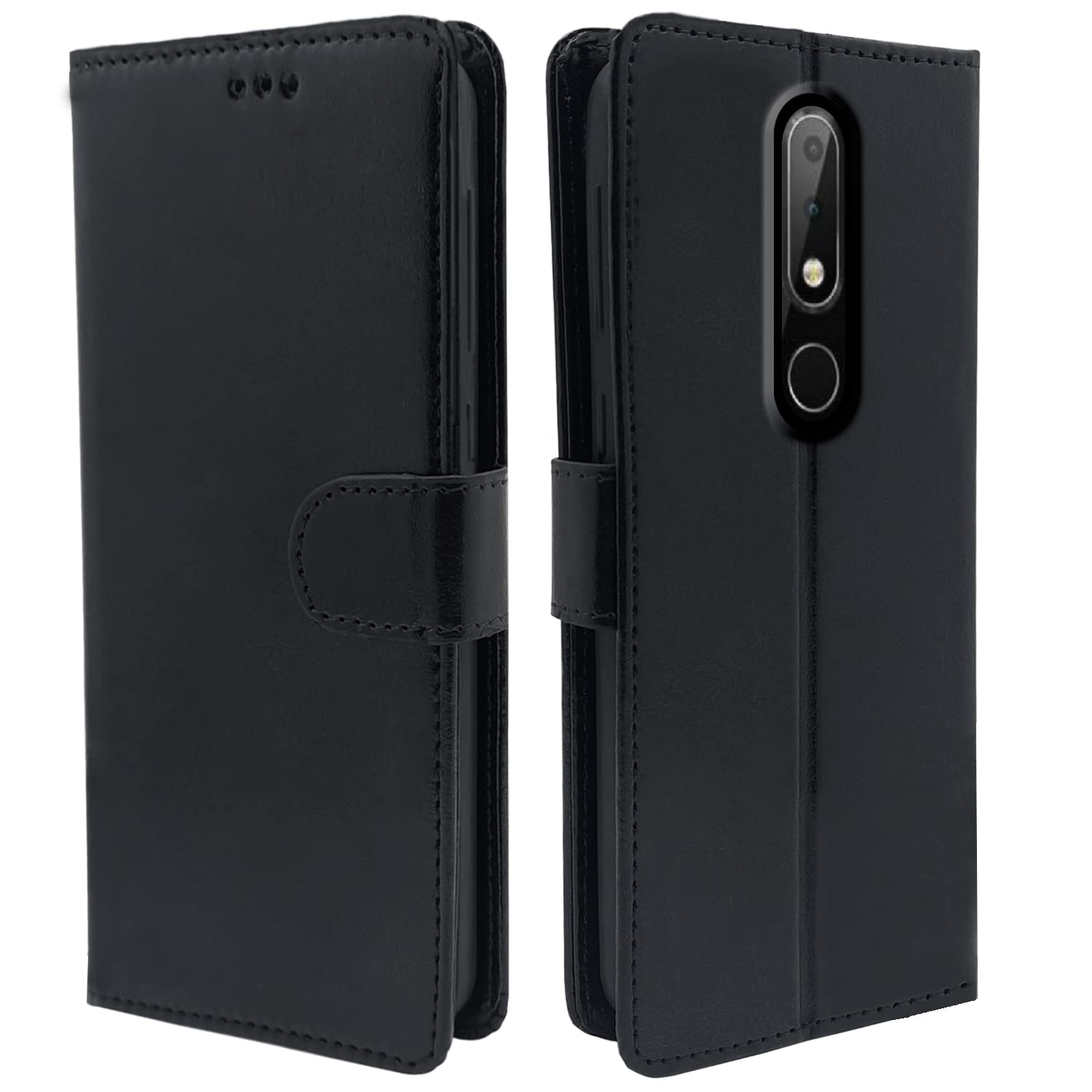 Pikkme Nokia 6.1 Plus Flip Case | Vintage Leather Finish | Inside TPU with Card Pockets | Wallet Stand | Magnetic Closing | Flip Cover for Nokia 6.1 Plus (Black)