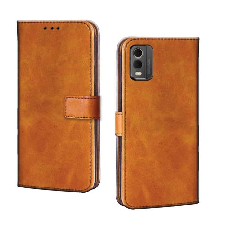 Pinaaki Enterprises Nokia C32 Flip Case | Premium Leather Finish Flip Cover |Complete Protection Flip Cover for Nokia C32 - Mango Beige