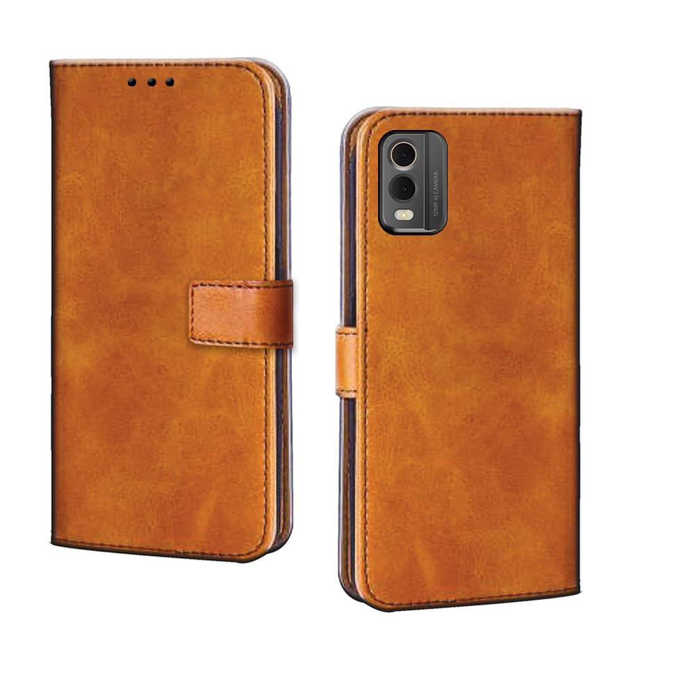 Pinaaki Enterprises Nokia C32 Flip Case | Premium Leather Finish Flip Cover |Complete Protection Flip Cover for Nokia C32 - Mango Beige