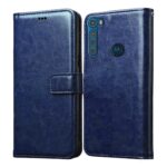 Solimo Flip Leather Mobile Cover (Soft & Flexible Back Case) for Motorola One Fusion Plus (Blue)