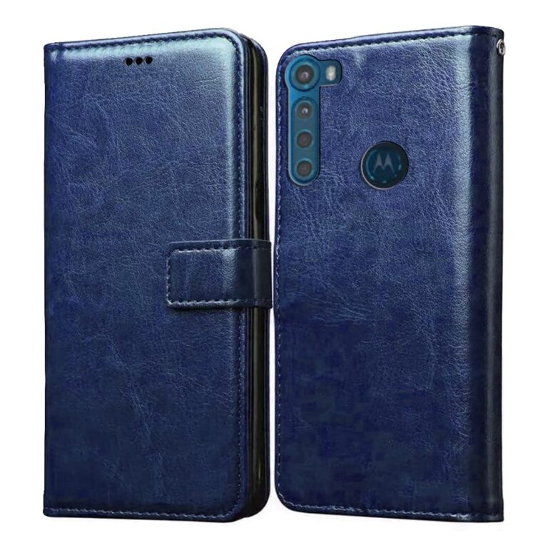 Solimo Flip Leather Mobile Cover (Soft & Flexible Back Case) for Motorola One Fusion Plus (Blue)