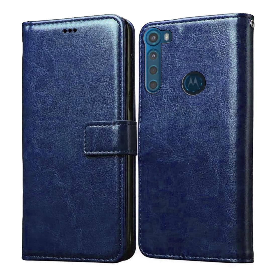 Solimo Flip Leather Mobile Cover (Soft & Flexible Back Case) for Motorola One Fusion Plus (Blue)