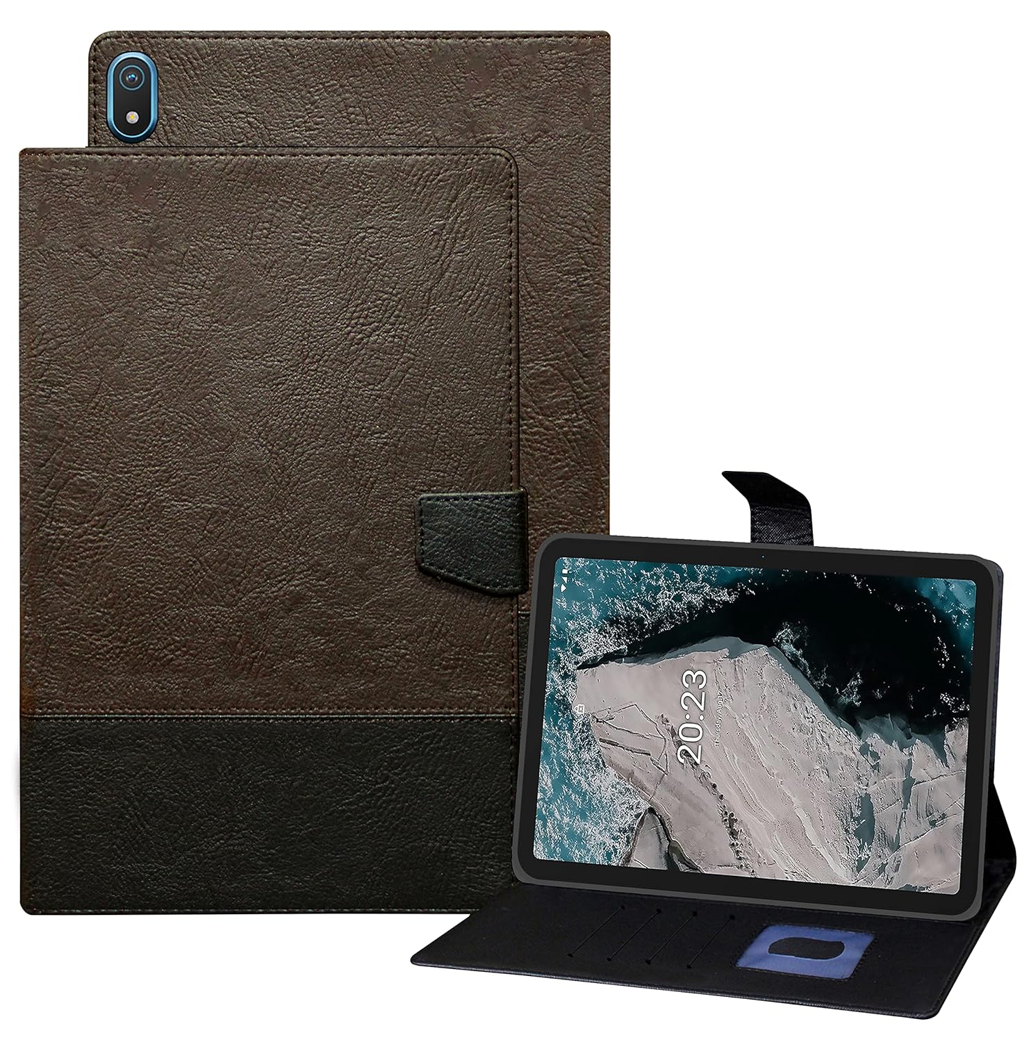 TGK Dual Color Design Leather Flip Case Cover for Nokia Tab T20 10.36 inch Tablet (Brown, Black)