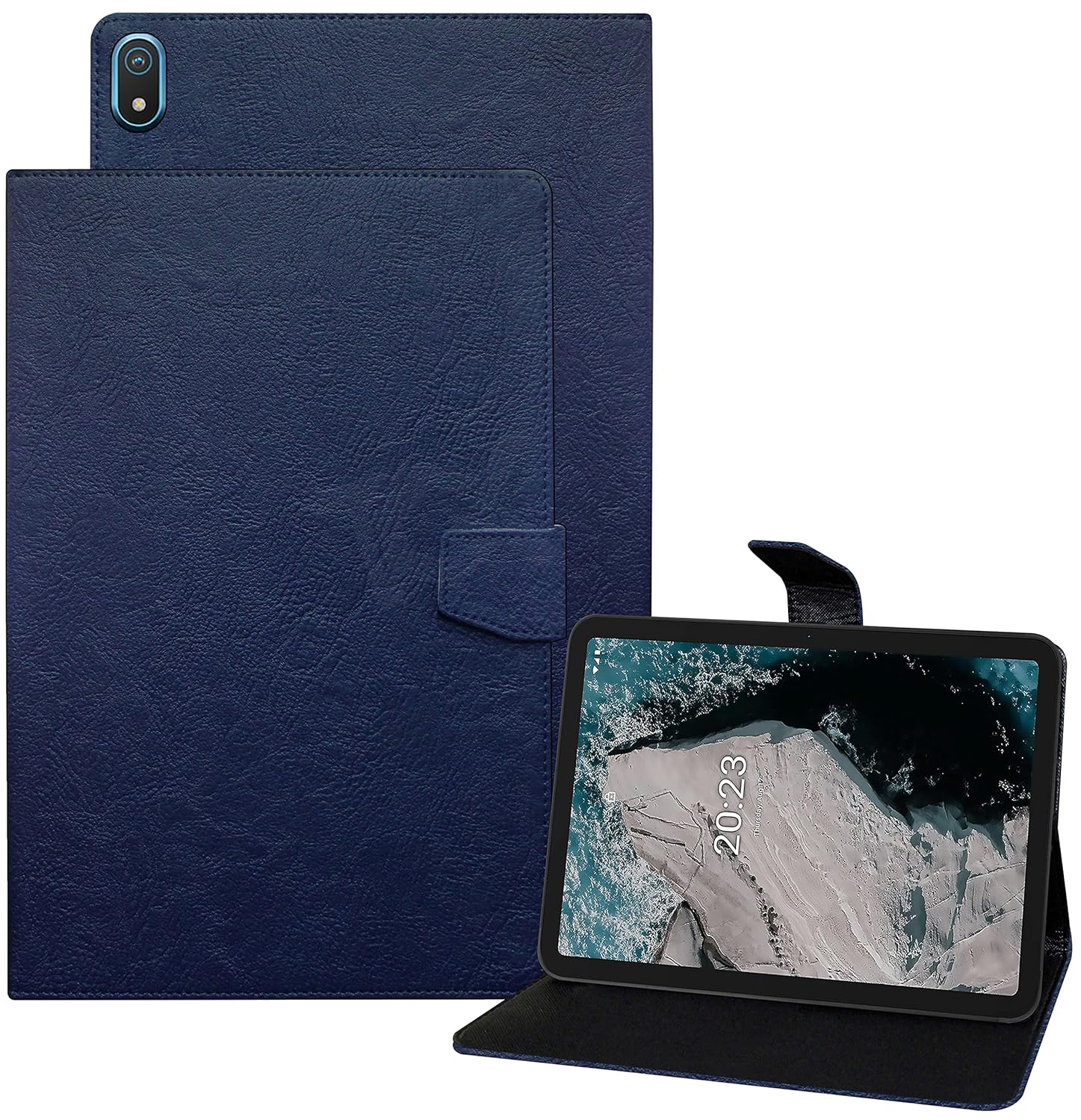 TGK Plain Design Leather Flip Case Cover for Nokia T20 10.36 inch Tablet Blue