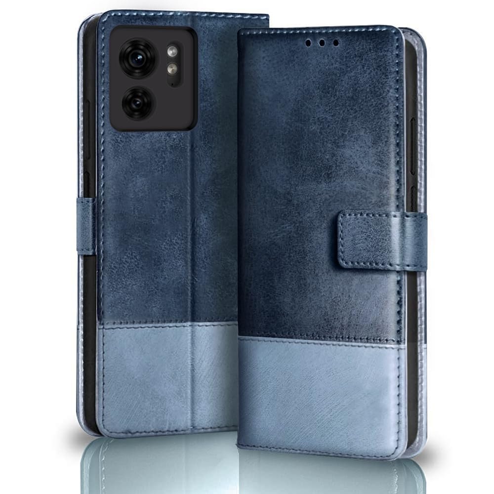 TheGiftKart Flip Back Cover Case for Motorola Moto Edge 40 5G | Dual-Color Leather Finish | Micro-Fibre Lining Inside | Inbuilt Stand & Pockets | Flip Case Cover for Motorola Edge 40 (Blue & Sky)
