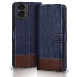 TheGiftKart Flip Back Cover Case for Motorola Moto G24 Power | Dual-Color Leather Finish | Inbuilt Stand & Pockets | Wallet Style Flip Back Case Cover for Moto G24 Power (Faux Leather, Blue & Brown)
