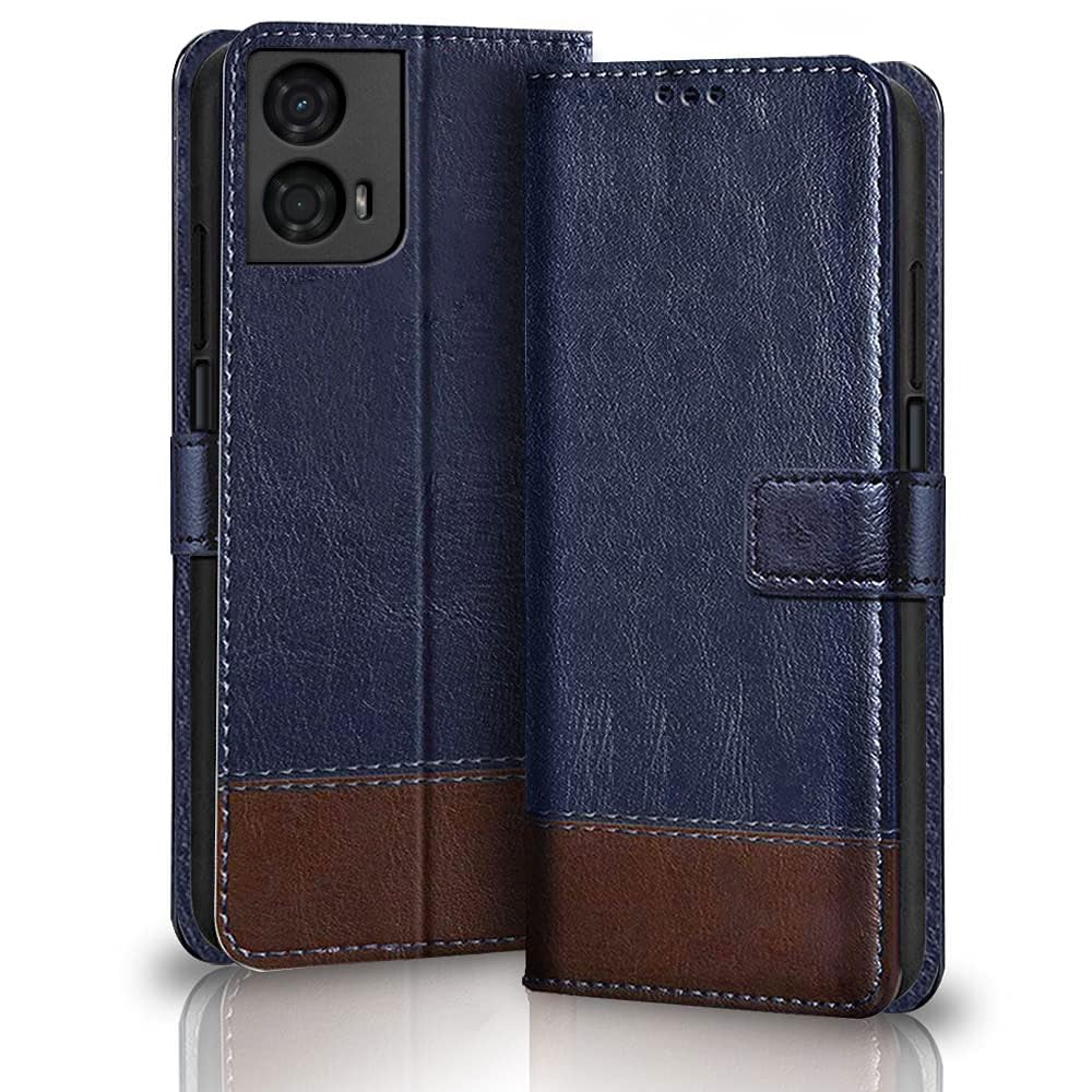 TheGiftKart Flip Back Cover Case for Motorola Moto G24 Power | Dual-Color Leather Finish | Inbuilt Stand & Pockets | Wallet Style Flip Back Case Cover for Moto G24 Power (Faux Leather, Blue & Brown)