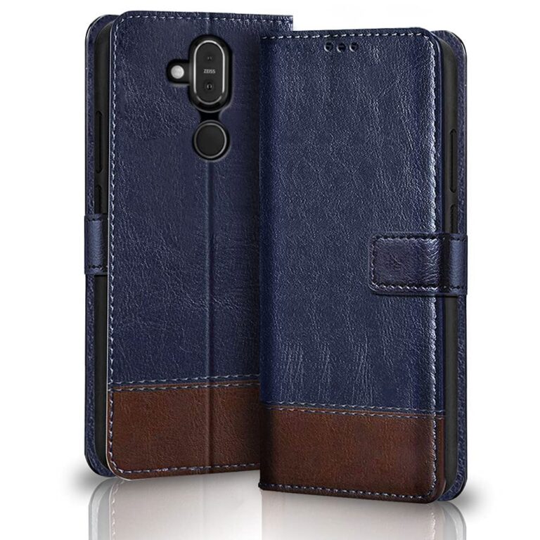 TheGiftKart Flip Back Cover Case for Nokia 8.1 | Dual-Color Leather Finish | Inbuilt Stand & Pockets | Wallet Style Flip Back Case Cover for Nokia 8.1 (Blue & Brown)