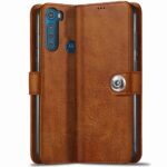 TheGiftKart Flip Cover Back Case for Motorola Moto One Fusion Plus | Genuine Leather Finish | Designer Button | Inbuilt Pockets & Stand | Flip Cover Back Case for Motorola One Fusion Plus (Brown)
