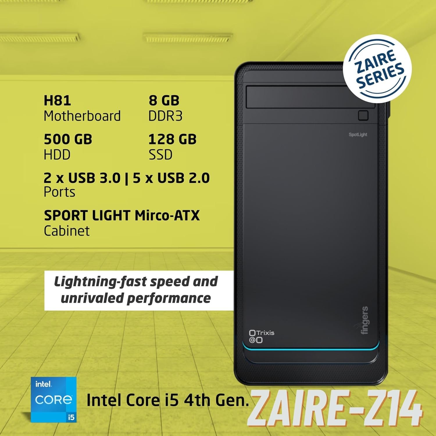 Trixis Zaire-Z14 i5 4th Generation Computer Desktop PC CPU H81,8GB-DDR3 RAM,500GB HDD,Super Fast 128GB SSD and Basic Software Installed - Black