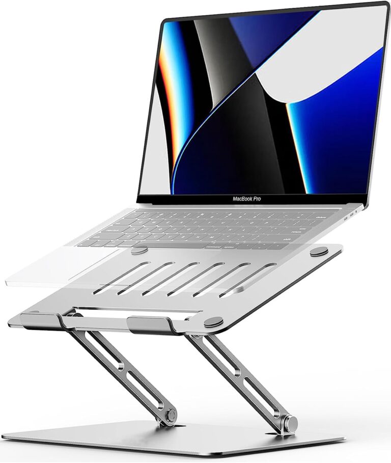 UNIGEN Laptop Stand Computer Holder mattalic Portable Folding Adjustable Height, Laptop Riser, MacBook Stand, Laptop Holder, iPad Stand, Support Desktop to 16 Inches (Silver)