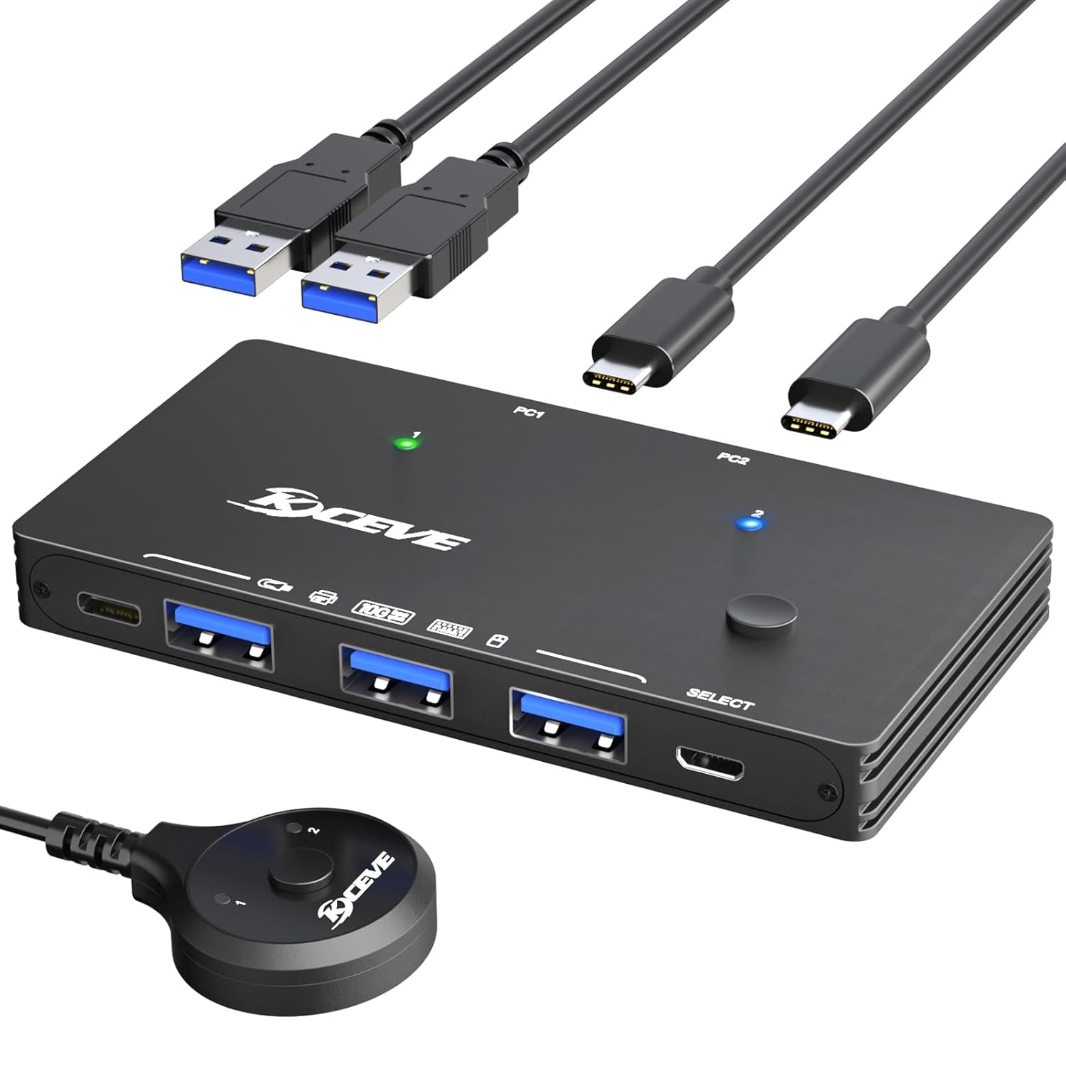 USB 3.2 Switch 2 Computers USB C, 10Gbps USB Switcher Selector for PC Laptop Keyboard Mouse Webcam USB-microphone, with 2 USB C-C cables