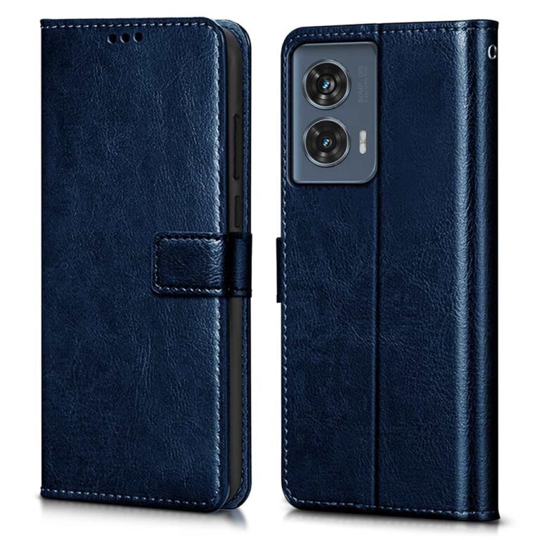 WOW IMAGINE Shock Proof Flip Cover Back Case Cover for Motorola Moto Edge 50 Fusion (Flexible | Leather Finish | Card Pockets Wallet & Stand | Blue)