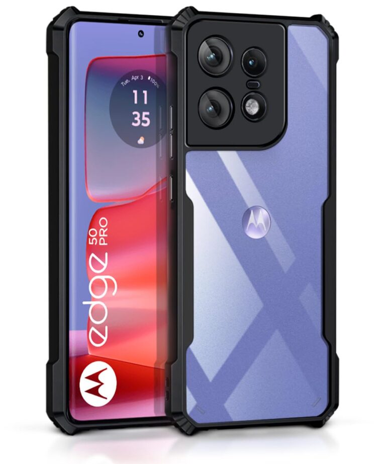WOW IMAGINE Thermoplastic Polyurethane Shock Proof Clear Protective Back Case For Motorola Moto Edge 50 Pro-Airedge Technology|360° Camera Protection|Transparent Hybrid Back Case Backcase For Mobile Cover-Black