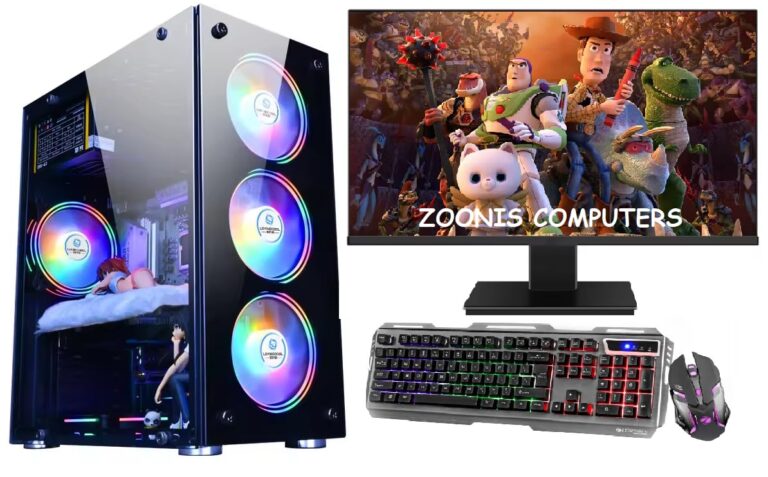 Zoonis Premium Gaming/Editing Desktop Complet Set, Core i7 2400/16GB RAM, 256GB SSD, 500GB HDD, 4GB GT-730 Graphics Card, RGB Keyboard & Mouse, 22 inch Full HD Monitor, Windows 10 Pro & Ms Office