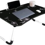 ISIRONA Laptop Stand for Desk, Computer Stand Laptop Table, Phone and Tablet Stand for Desk, Portable Laptop Cup Holder Compatible with Foldable Leg, Laptop,Table- (Black Flower)
