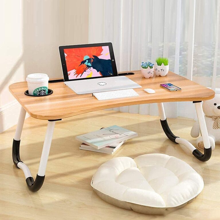 ISIRONA Laptop Stand for Desk, Computer Stand Laptop Table, Phone and Tablet Stand for Desk, Portable Laptop Cup Holder Compatible with Foldable Leg, Laptop,Table- (Wood)