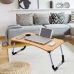 CLOMITA Laptop Stand for Desk, Computer Stand Laptop Table, Phone and Tablet Stand for Desk, Portable Laptop Cup Holder Compatible with Foldable Leg, Laptop,Table (Wood)