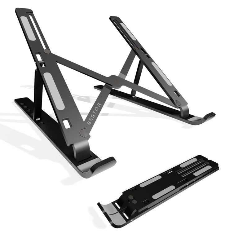 BESTOR Laptop Stand Foldable Height Adjustable Laptop Stand,Aluminum Cooling Portable Laptop Tables and Suitable for All Laptops & MacBooks (Black -1)