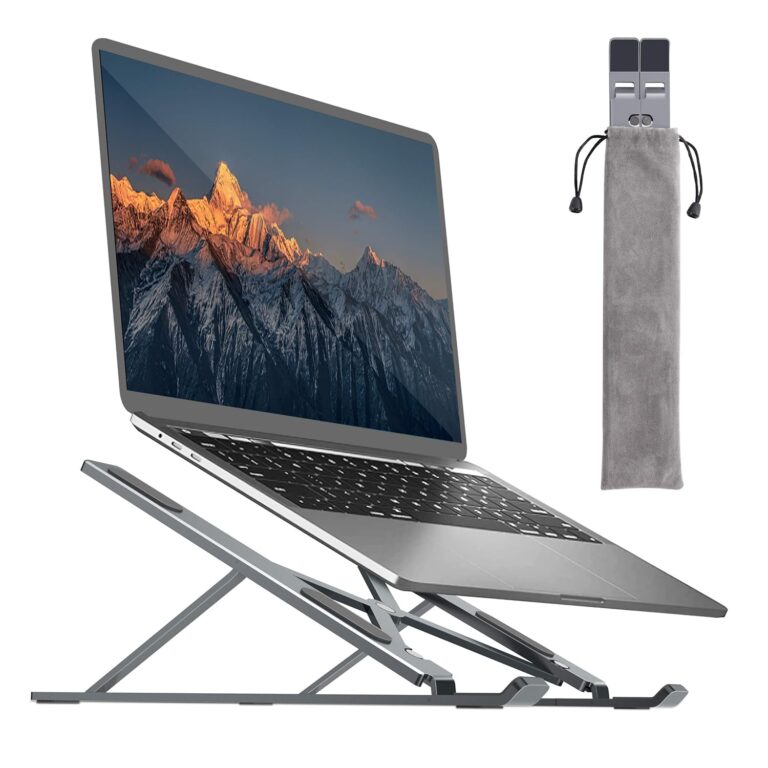BY4U Laptop Tabletop Stand for Desk, Portable Stand, Adjustable Height, Foldable, Non-Slip Aluminum MacBook Computer Stand, 9 Angles Anti-Slip Laptop Riser Compatible with 7-17 inch Laptops (Grey)