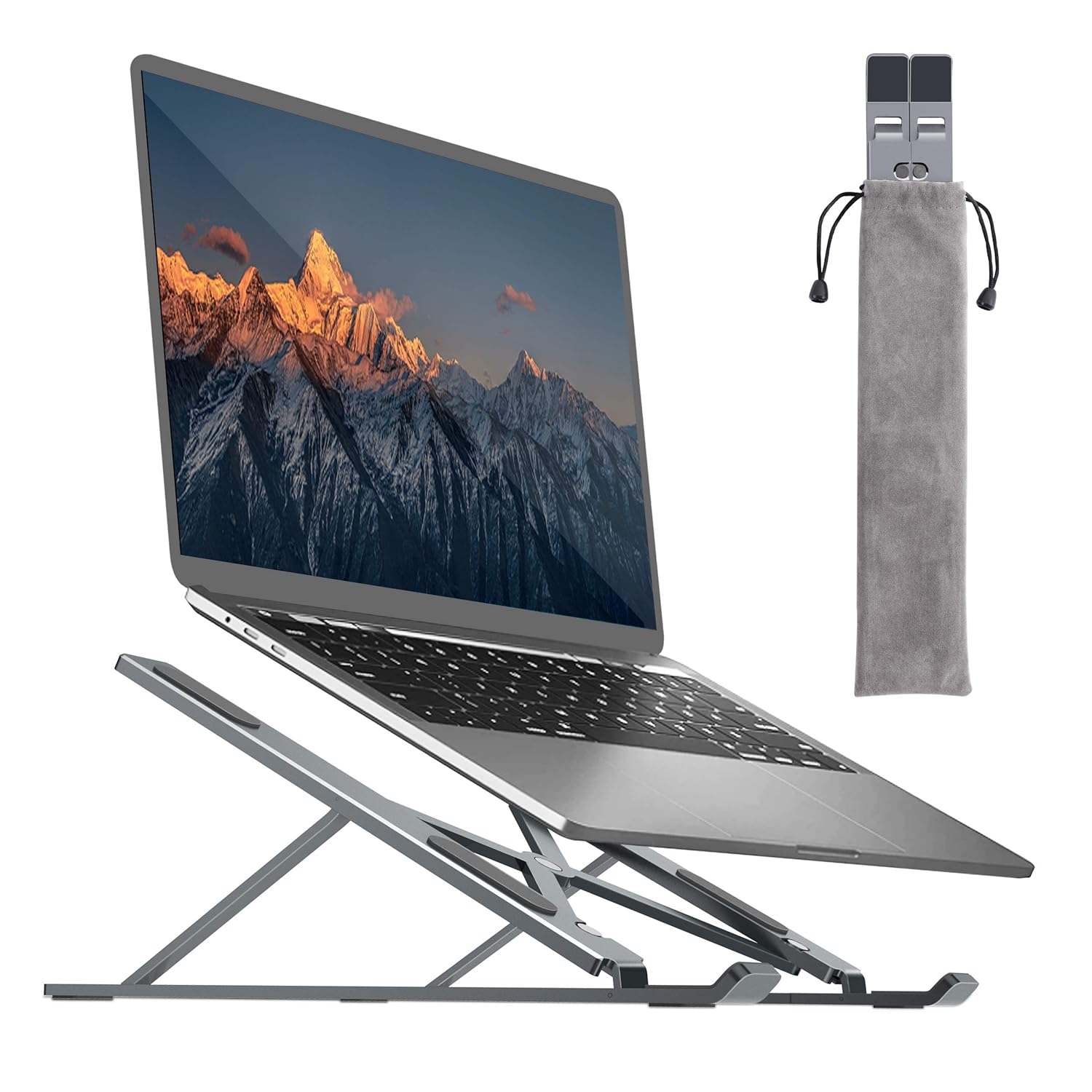BY4U Laptop Tabletop Stand for Desk, Portable Stand, Adjustable Height, Foldable, Non-Slip Aluminum MacBook Computer Stand, 9 Angles Anti-Slip Laptop Riser Compatible with 7-17 inch Laptops (Grey)