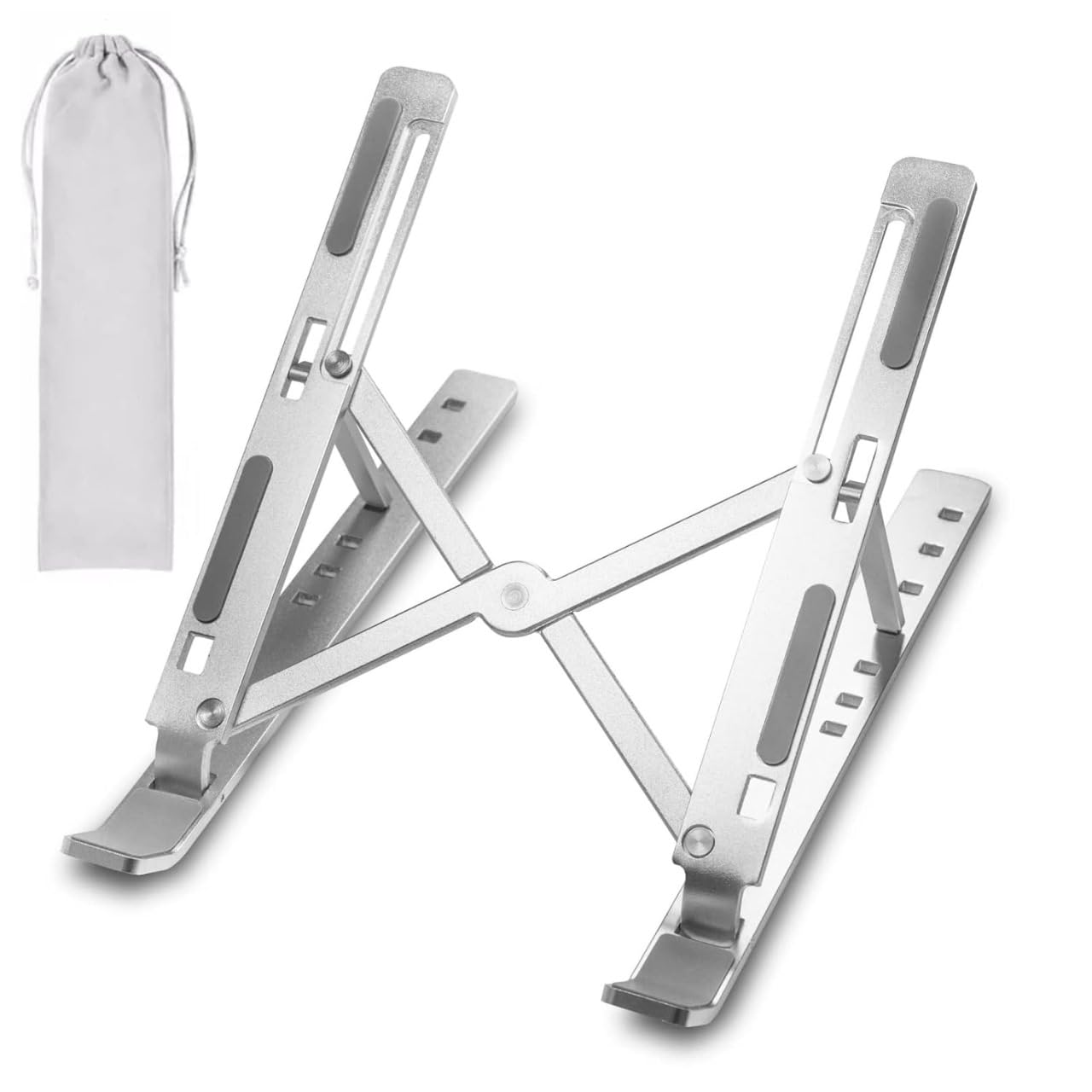 Cross Aluminium Laptop Stand with 7 Adjustable Height, Ventilated, Foldable, Portable Laptop Stand for Desk & Table Mount Upto 15.6 inch Laptop with Carry Pouch