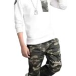 Cut & Make Boys' Black T-Shirt with Camouflage Track Pants Clothing set.