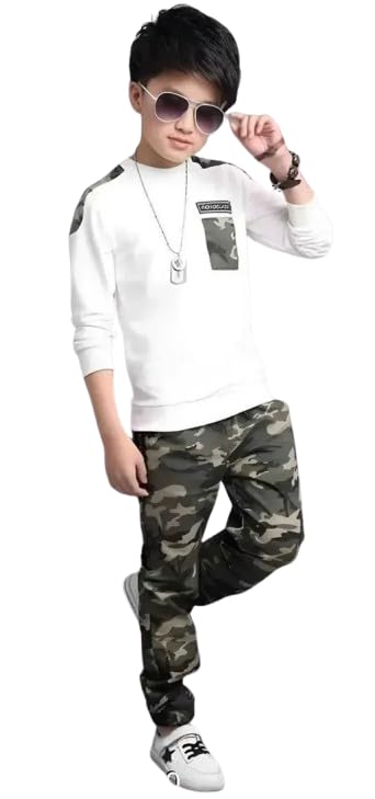 Cut & Make Boys' Black T-Shirt with Camouflage Track Pants Clothing set.