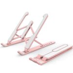 FLOXIT Laptop Stand Portable Laptop Stand for Desk 6-Levels Adjustable Ventilated Cooling Computer Notebook Stand Riser Folding Portable Office Holder Cooling Bracket Laptop (Pink)