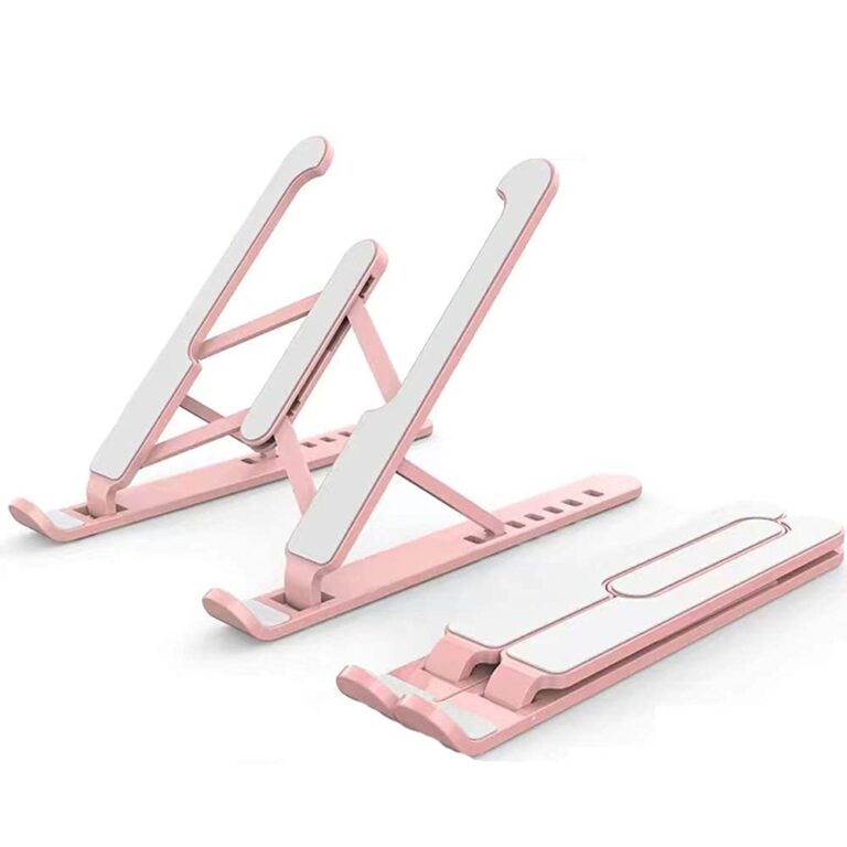 FLOXIT Laptop Stand Portable Laptop Stand for Desk 6-Levels Adjustable Ventilated Cooling Computer Notebook Stand Riser Folding Portable Office Holder Cooling Bracket Laptop (Pink)