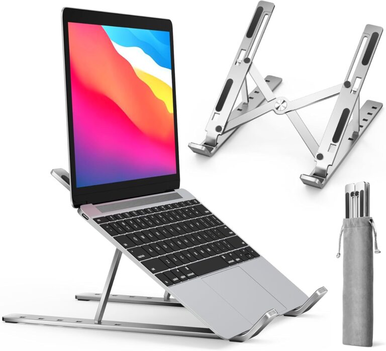 Genteel Laptop Tabletop Stand for Desk, Laptop Holder Adjustable Ergonomic Portable Aluminum Stand for Table Laptop Raiser 6 Angles Anti-Slip Computer Stand Compatible for 9-15.6 Inch Laptops