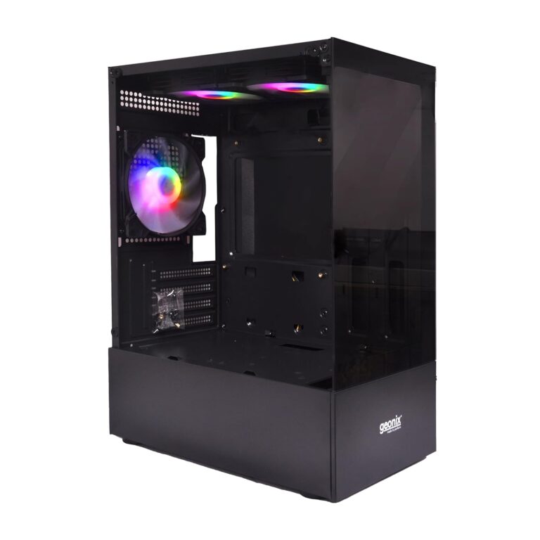 Geonix X30 ATX Gaming Cabinet/Computer Case with 3 RGB Fans, USB 2.0 Slot, 2 HDD Slots, USB 3.0 Slot, 7 Expansion PCI Sockets, Top Mounted Mic and Audio Port (Black)