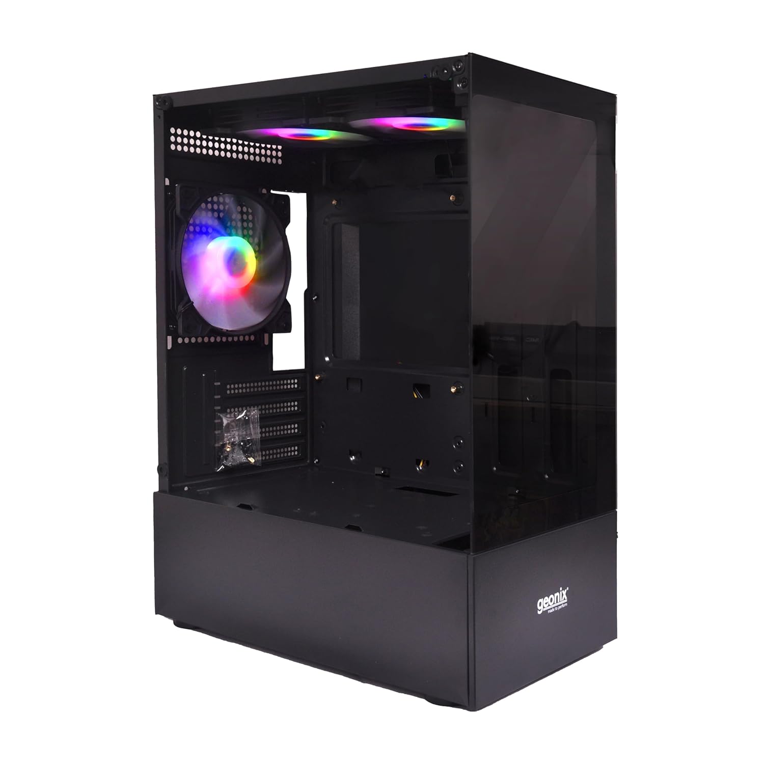 Geonix X30 ATX Gaming Cabinet/Computer Case with 3 RGB Fans, USB 2.0 Slot, 2 HDD Slots, USB 3.0 Slot, 7 Expansion PCI Sockets, Top Mounted Mic and Audio Port (Black)