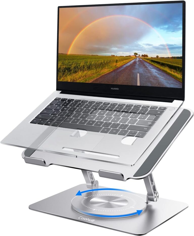 Pecan Laptop Stand for Desk, Adjustable Computer Stand with 360° Rotating Base, Ergonomic Laptop Riser for Collaborative Work, Foldable & Portable Laptop Stand, MacBook/All Laptops up to 16 inches