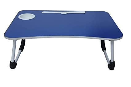WONDWILD Engineered Wood Laptop Stand For Desk,Computer Stand Laptop Table,Phone And Tablet Stand For Desk,Portable Laptop Cup Holder Compatible With Foldable Leg,Laptop,Table(Blue),40 Centimeters